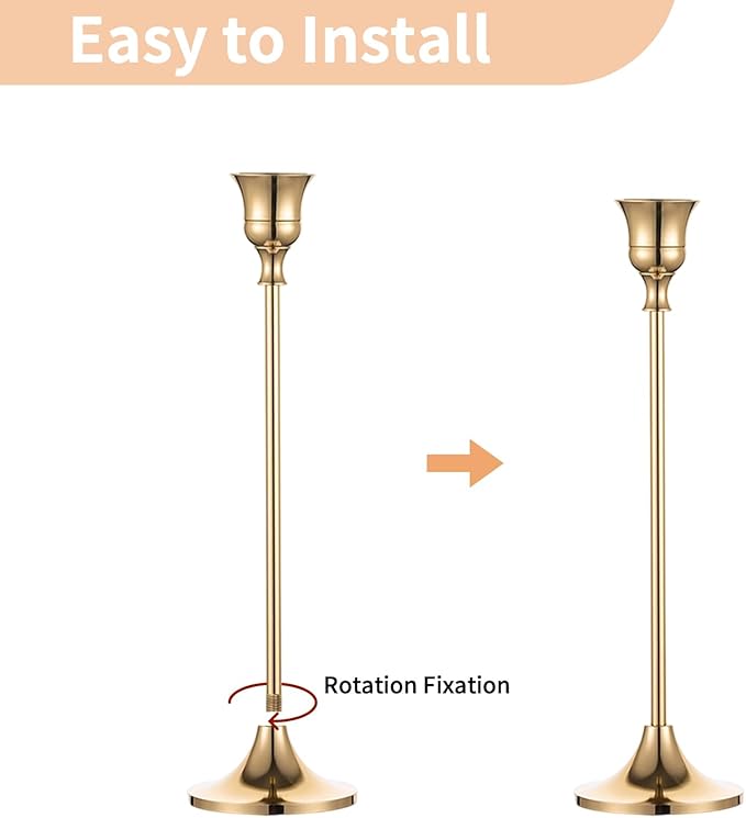5 Sets(15 Pcs) Brass Gold Metal Taper Candle Holders Candlestick Holders, Vintage Modern Decorative Centerpiece Candlestick Holders for Table Mantel Wedding Housewarming Gift