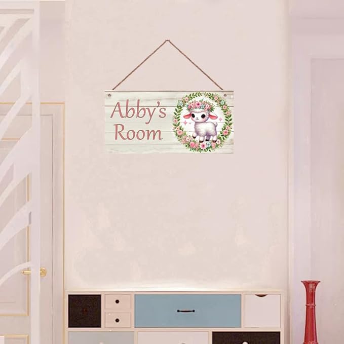 Personalized Name's Sheep and Flowers Nursery Kid's Room Children's Girls Bedroom Door Sign Cute Animal Wood Plaque Sign Wall Decor Wall Art Decor Decorative Plate