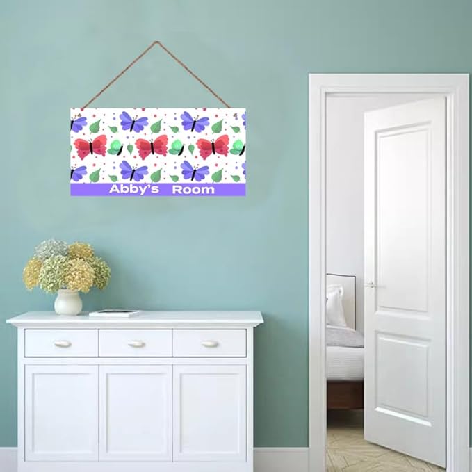 Personalized Sign Cute Butterfly Sign For Kids Room Nursery Door Decor For Girls Room,Custom Name Wall Art Decor Decorative Plate for Boys Bedroom Little Man Cave