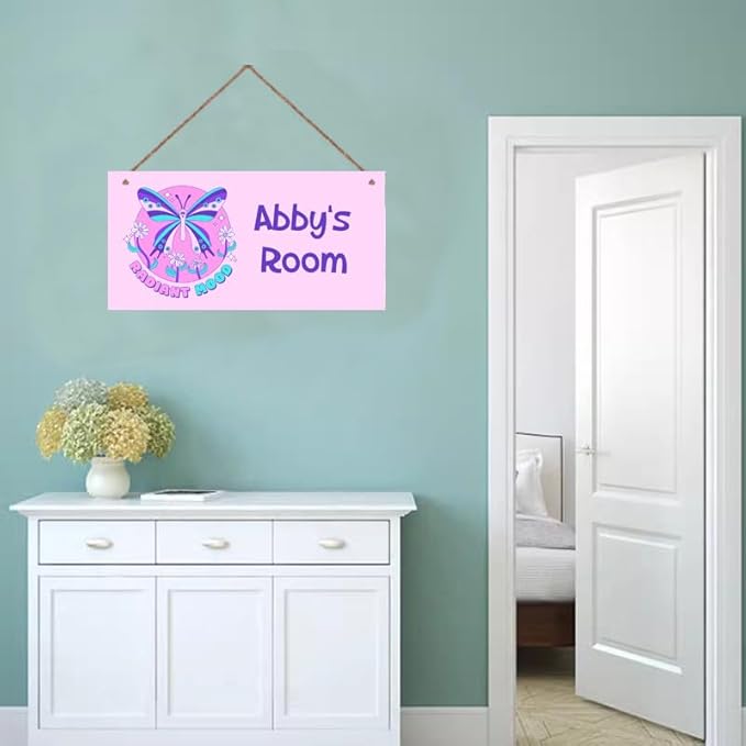 Personalized Butterfly Sign Cute Kids Cartoon Themed For Kids Room Door Decor,Custom Name Wall Decor Decorative Plate for Nursery Girls Room Boys Bedroom