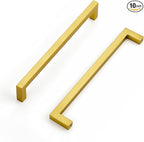 Ravinte 10 Pack Solid Kitchen Cabinet Handles Gold Cabinet Pulls Slim Drawer Pulls with 6-1/4 Inch Hole Center Square Bar Kitchen Cabinet Hardware Brushed Brass Cabinet pulls