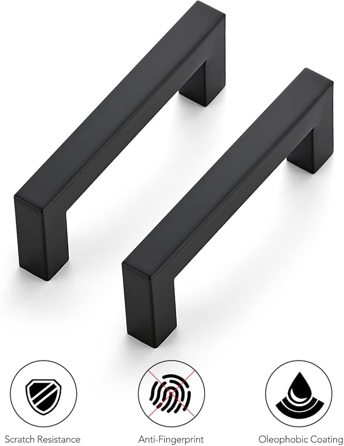 Ravinte 10 Pack 3-1/2 Inch Kitchen Square Cabinet Handles Matte Black Pulls Black Drawer Pulls Kitchen Cabinet Hardware Handles