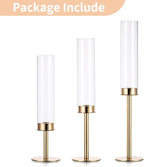 Nuptio Gold Candlestick Holder Tall Hurricane Candle Holder Set of 3 Taper Candle Holders Candle Stand Glass Cover Candlesticks Holders Table Centerpiece for Wedding Party Birthday Christmas Decor