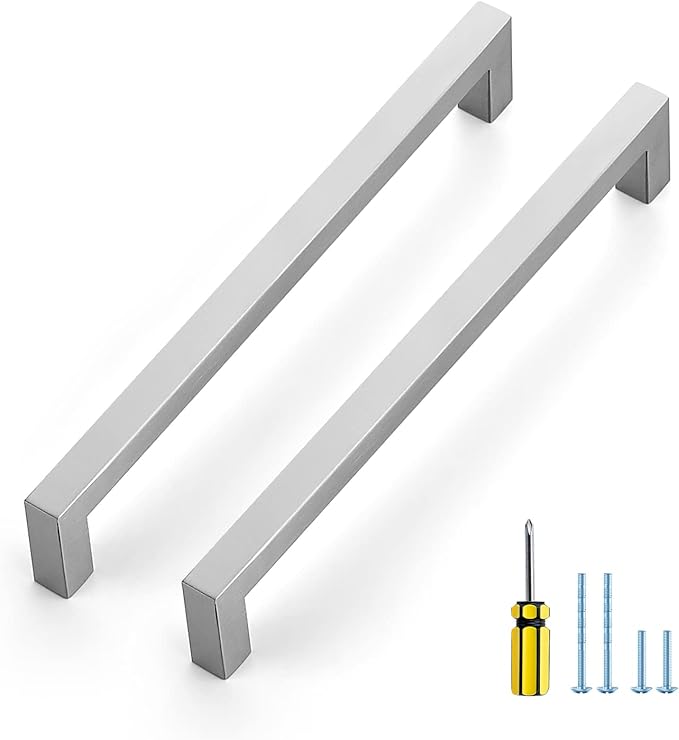 Ravinte 3 Pack Brushed Nickel Kitchen Cabinet Handles 8 Inch Cabinet Pulls Square Kitchen Hardware for Cabinet Drawer Pulls Drawer Handles Come with Screwdriver