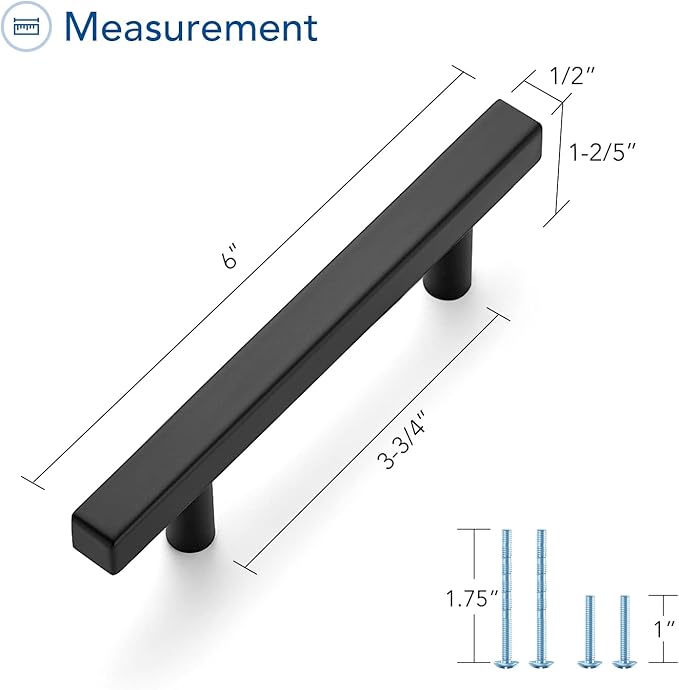 Ravinte Black Cabinet Handles 20 Pack 3-3/4 inch Matte Black Square Cabinet Pulls Kitchen Hardware 6 inch Overall Length Kitchen Drawer Pulls