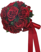 Wedding Bouquet Bride Flower Bridal Bouquets, Ribbon Artificial Rose Wedding Bouquets for Bride Bridesmaid Bouquet Dark Red Rose Bouquet Bride Bridesmaid Holding Flower for Wedding Decor