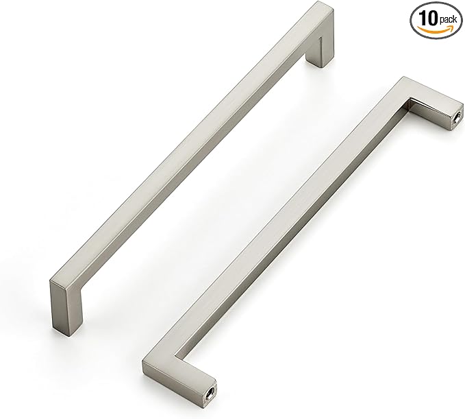 Ravinte 10 Pack Solid Kitchen Cabinet Handles Brushed Nickel Cabinet Pulls Slim Drawer Pulls with 6-1/4 Inch Hole Center Square Bar Kitchen Cabinet Hardware