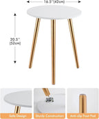 Apicizon Round Side Table, Gold Nightstand End Table for Living Room, Bedroom Home Decor Bedside Table with Gold Wood Legs 16.5 Inches