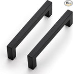 JOY DECOR 15 Pack Cabinet Handles, Black Cabinet Pulls, 5 Inch Kitchen Closet Handles Square Drawer Pulls Stainless Steel Drawer Hardware, 128mm Hole Centers