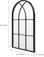 ironsmithn Arched Window Mirror, 31.5"x19.7" Grid Mirrors, Windowpane Mirrors, Black Metal Wall Mirror for Decor Living Room Fireplace Entryway Bedroom Hallway