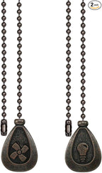 Vinaco Bronze Ceiling Fan Pull Chain Set, Decorative Fan Pull Chain Extension with Pendant, 12 Inches Pull-Chains for Fans and Light with 3MM Ball Bead Chain, 2 Pack Fan Light Pull-Chain Extension