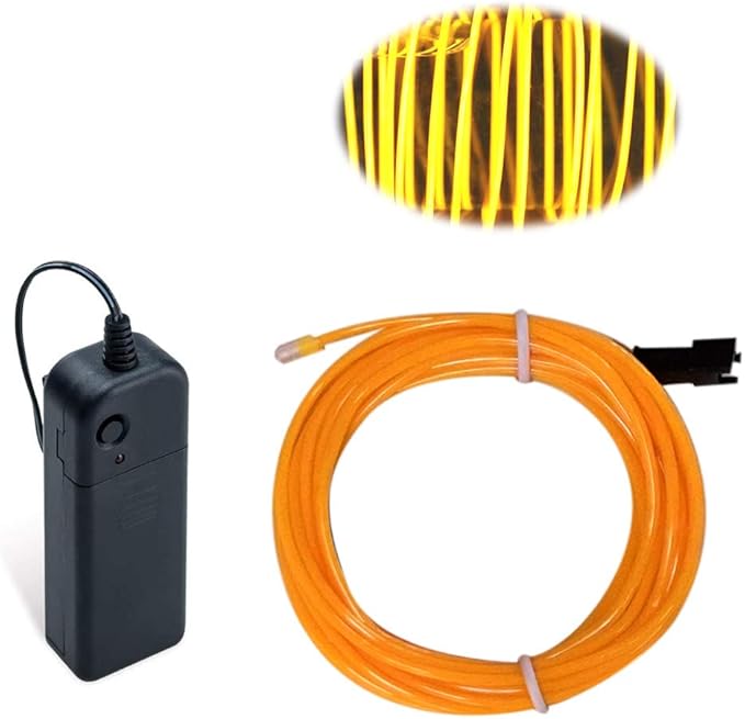 MaxLax EL Wire Yellow, 16.4ft/5m Portable Battery Pack Neon Light Strip 360° Cuttable Glowing Rope Lights for Parties, Halloween, DIY Decoration