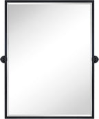 TEHOME Pivot Mirror Matte Black Bathroom Mirror Squared Edge Rectangle Tilting Beveled Vanity Mirrors for Wall, Overall 33.9 x 40 inches (Mirrror 30 x 40 inches)