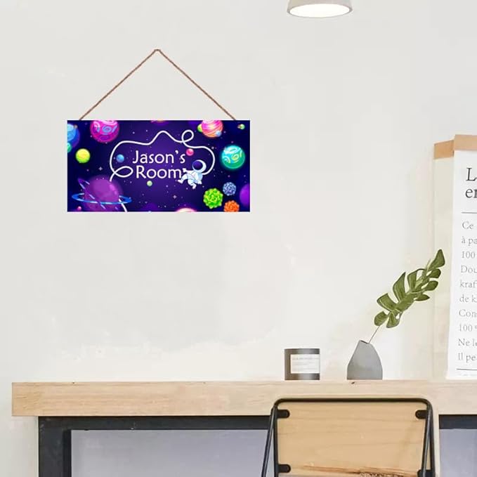 Personalized Outer Space Sign For Little Man Cave Stars Sign For Boys Bedroom Custom Name Science Fiction Theme Kids Room Baby Nursery Door Plaque Wall Art Decor