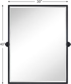 TEHOME Pivot Mirror Matte Black Bathroom Mirror Squared Edge Rectangle Tilting Beveled Vanity Mirrors for Wall, Overall 33.9 x 40 inches (Mirrror 30 x 40 inches)