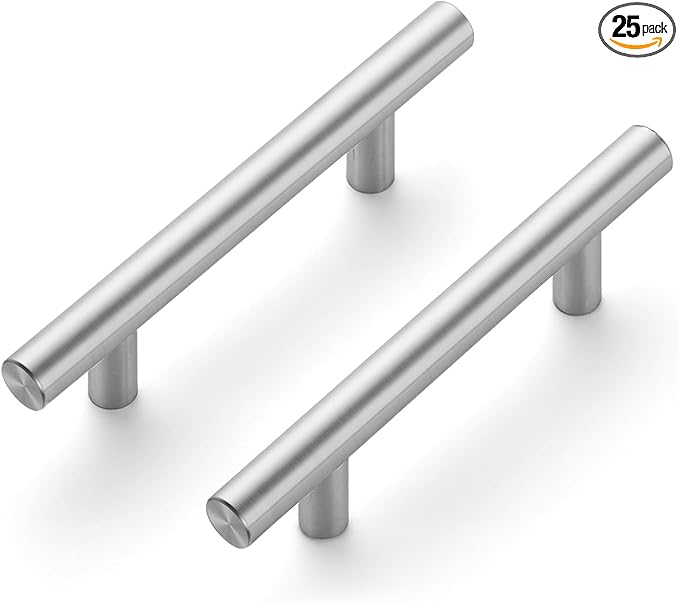 JOY DECOR 25 Pack 5 Inch Cabinet Pulls Kitchen Cabinet Handles with 3 Inch Hole Center Brushed Nickel Cabinet Hardware Stainless Steel Kitchen Drawer Pulls for Cabinets Cupboard, 76mm Hole Centers