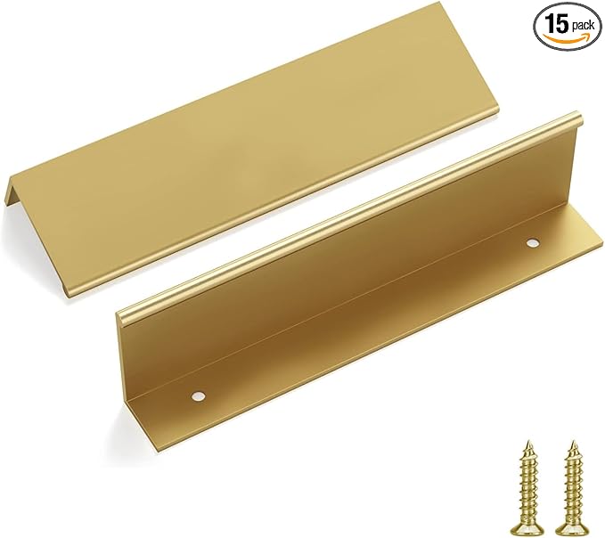 goldenwarm 15 Pack Gold Finger Edge Pulls Drawer Finger Pulls Champagne Gold Kitchen Hardware Handles Bedroom Dresser Drawers,256mm Hole Centers
