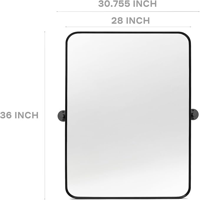 28" x 36" Pivot Rectangle Bathroom Mirror Tilting Beveled Black Metal Framed Vanity Mirrors for Wall, Tempered Glass