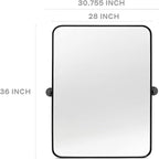 28" x 36" Pivot Rectangle Bathroom Mirror Tilting Beveled Black Metal Framed Vanity Mirrors for Wall, Tempered Glass