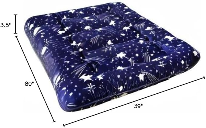 MAXYOYO Navy Starry Sky Japanese Futon Mattress, Tatami Mat Portable Camping Mattress, Kids Sleeping Pad, Foldable Roll Up Floor Lounger Couch Bed, Twin Size with Cover