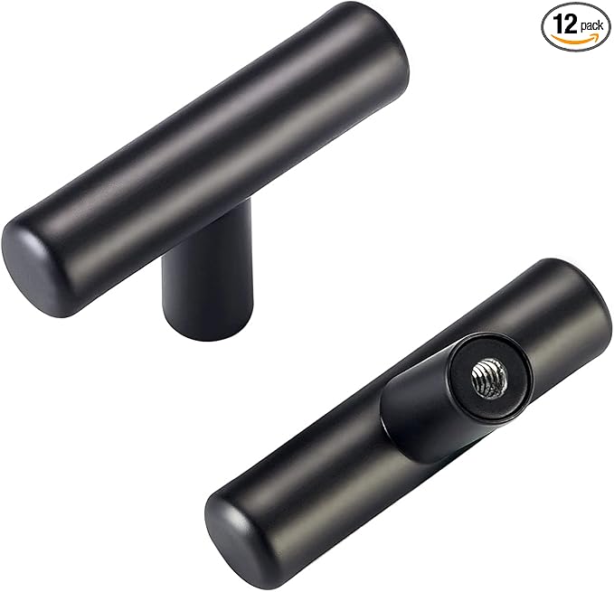 HBL' 12 Pack | Black Cabinet Knobs T Bar Cabinet Pulls, Ideal for Kitchen Cabinet Door,Drawer,Cupboard and Wardrobe, Overall Length 2in.