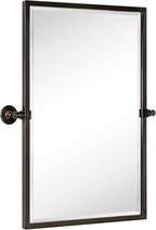 TEHOME Pivot Tilting Bathroom Vanty Mirror Rectangle Oil Rubbed Bronze Metal Framed Beveled Wall Mirror, Overall 23.9 x 30 inches (Mirrror 20 x 30 inches)