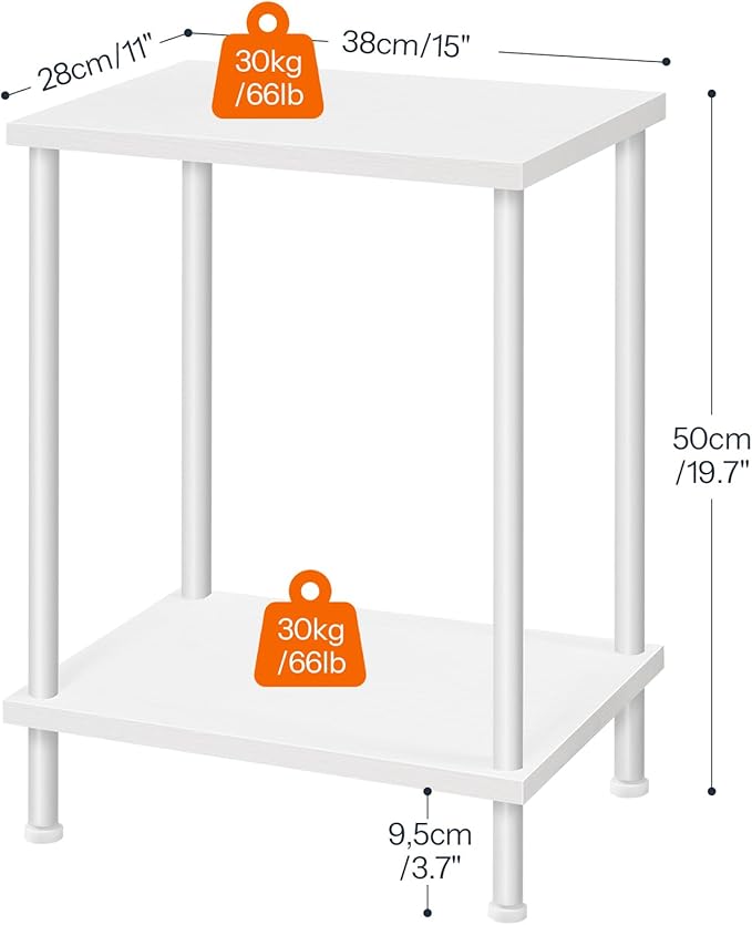 HOOBRO End Tables Set of 2, Small Side Table, Nightstand with 2-Layer Storage Shelves, Sofa Table for Small Spaces, Living Room, Bedroom, Stable Frame, Easy Assembly, White WW09BZP201
