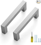 Ravinte 5 Pack Brushed Nickel Kitchen Cabinet Handles 3-1/2 Inch Cabinet Pulls Square Kitchen Hardware for Cabinet Drawer Pulls Drawer Handles Come with Screwdriver