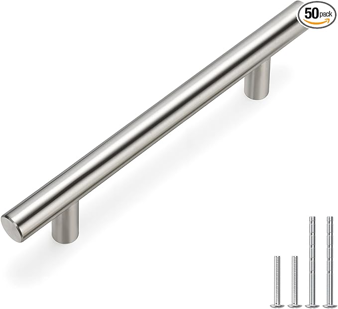 homdiy 50Pack Cabinet Handles Brushed Nickel Cabinet Pulls 3-3/4in Hole Center - HD201SN Kitchen Hardware for Cabinets Sliver Cabinet Hardware Pulls for Bathroom, Bedroom,Wardrobe