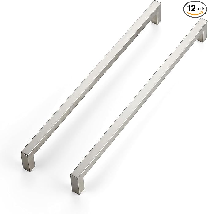 JOY DECOR 12 Pack Cabinet Handles, Brushed Nickel Cabinet Pulls, 12-3/5 Inch Kitchen Closet Handles Square Drawer Pulls Stainless Steel Drawer Hardware, 320mm Hole Centers