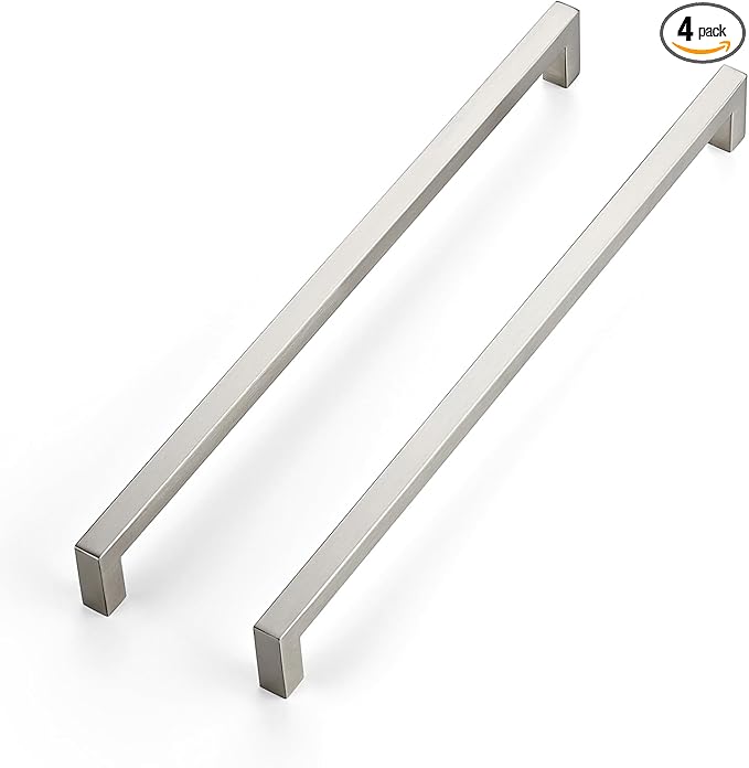 JOY DECOR 4 Pack Cabinet Handles, Brushed Nickel Cabinet Pulls, 12-3/5 Inch Kitchen Closet Handles Square Drawer Pulls Stainless Steel Drawer Hardware, 320mm Hole Centers
