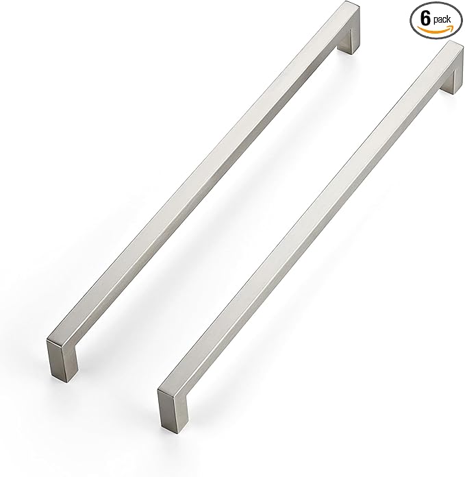JOY DECOR 6 Pack Cabinet Handles, Brushed Nickel Cabinet Pulls, 12-3/5 Inch Kitchen Closet Handles Square Drawer Pulls Stainless Steel Drawer Hardware, 320mm Hole Centers
