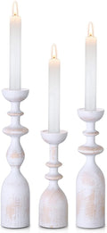 HOWSILAY Wood Candle Holder Candlestick Holders for Table Centerpiece - Rustic Farmhouse Decor Candle Stand fits 3/4" or 7/8" Taper Candle&Dia 1.5" Led Tea Lights or Pillar Candles(White)