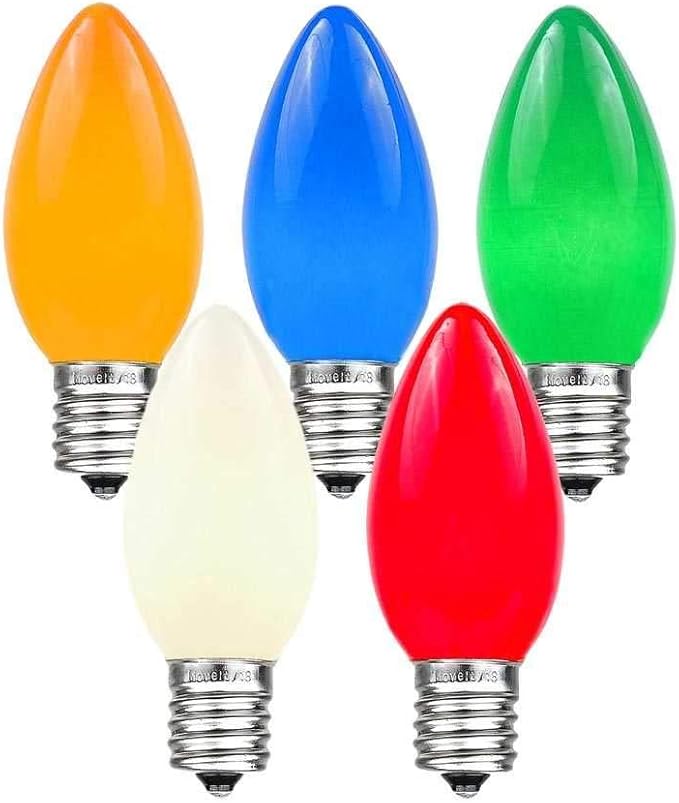 25 Foot C9 Multi Ceramic Christmas String Light Set - Opaque Bulbs - Roofline Light String - Green Wire