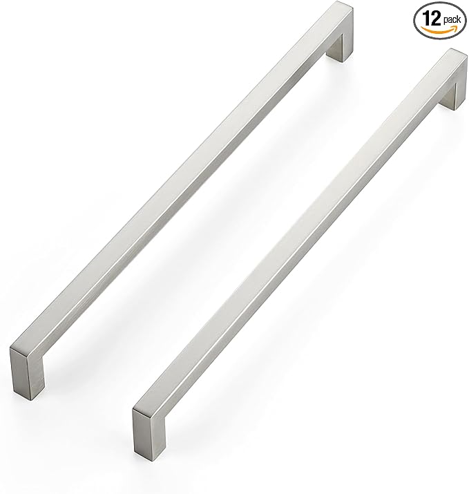 JOY DECOR 12 Pack Cabinet Handles, Brushed Nickel Cabinet Pulls, 11-1/3 Inch Kitchen Closet Handles Square Drawer Pulls Stainless Steel Drawer Hardware, 288mm Hole Centers