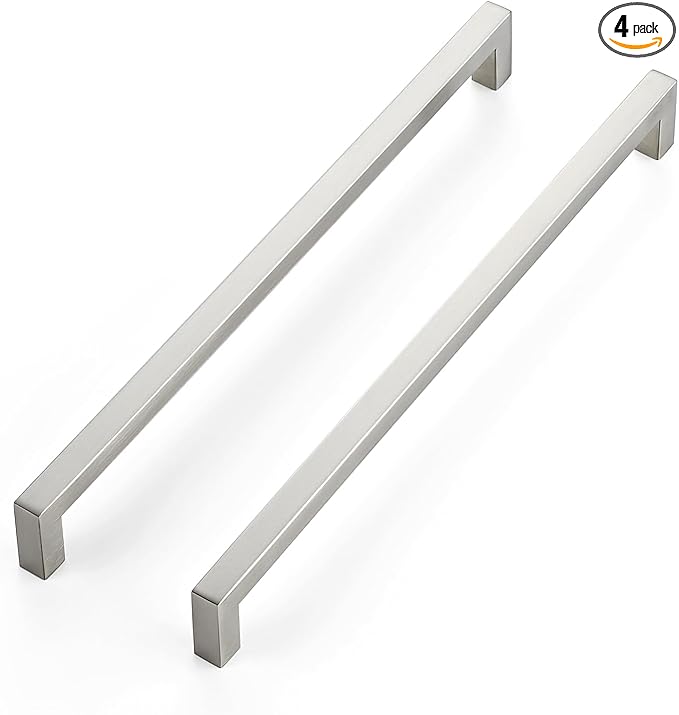 JOY DECOR 4 Pack Cabinet Handles, Brushed Nickel Cabinet Pulls, 11-1/3 Inch Kitchen Closet Handles Square Drawer Pulls Stainless Steel Drawer Hardware, 288mm Hole Centers