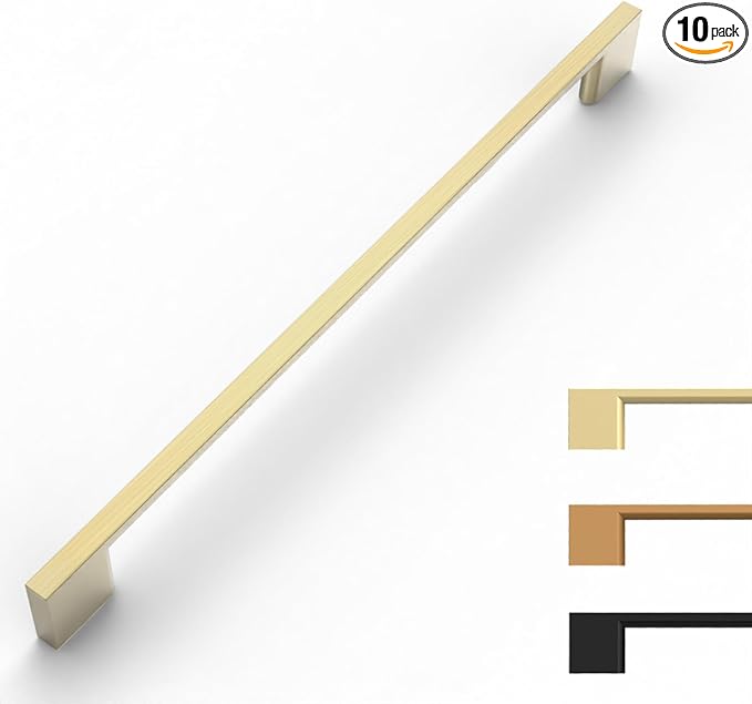 Brushed Gold Cabinet Pulls - 10 Pack, 10 Inch Handles, Brass Dresser Pulls, Kitchen Handles