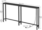 HOOBRO 63" Narrow Console Table with Charging Station, 5.9" Sofa Table with 2 Power Outlets and USB Ports, Long Entryway Tables Behind Couch Table, for Hallway, Livingroom, Black BB165UXG01