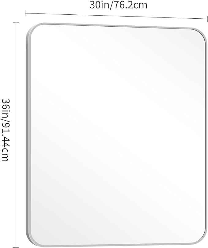 30" x 36"Bathroom Mirror, Silver Wall Mirror with Metal Frame, Decorative Rectangular Vanity Mirror for Bedroom Bathroom Living Room Entryway (Horizontal/Vertical)