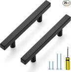 Ravinte Black Cabinet Handles 25 Pack 3-1/2 inch Matte Black Square Cabinet Pulls Kitchen Hardware 6 inch Overall Length Kitchen Drawer Pulls