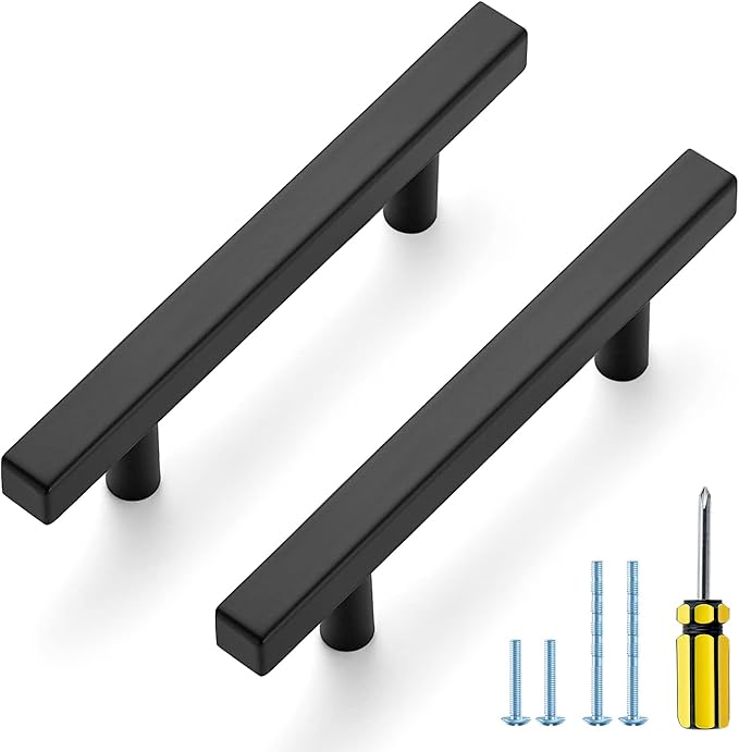 Ravinte Black Cabinet Handles 10 Pack 3-1/2 inch Matte Black Square Cabinet Pulls Kitchen Hardware 6 inch Overall Length Kitchen Drawer Pulls