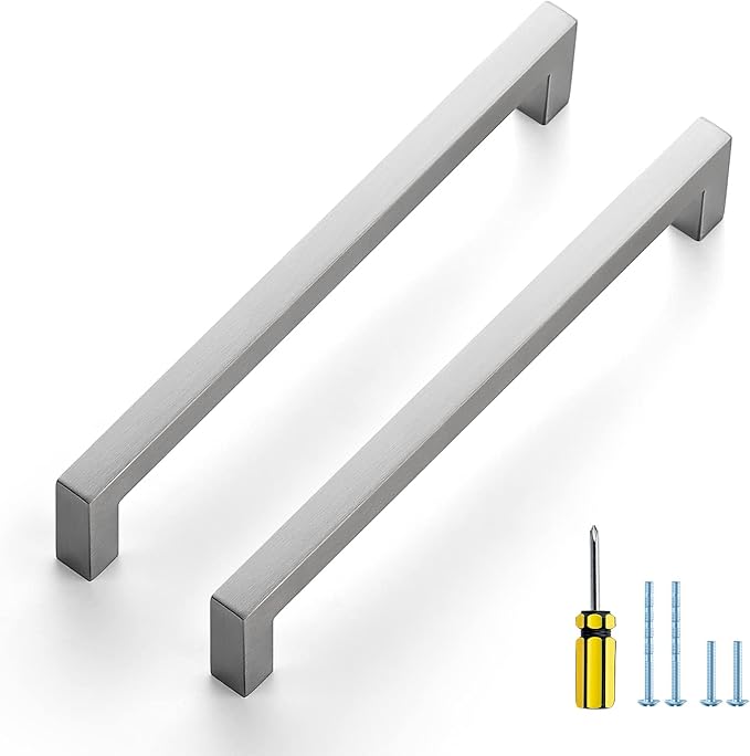 Ravinte 10 Pack Brushed Nickel Kitchen Cabinet Handles 7-1/2 Inch Cabinet Pulls Square Kitchen Hardware for Cabinet Drawer Pulls Drawer Handles Come with Screwdriver