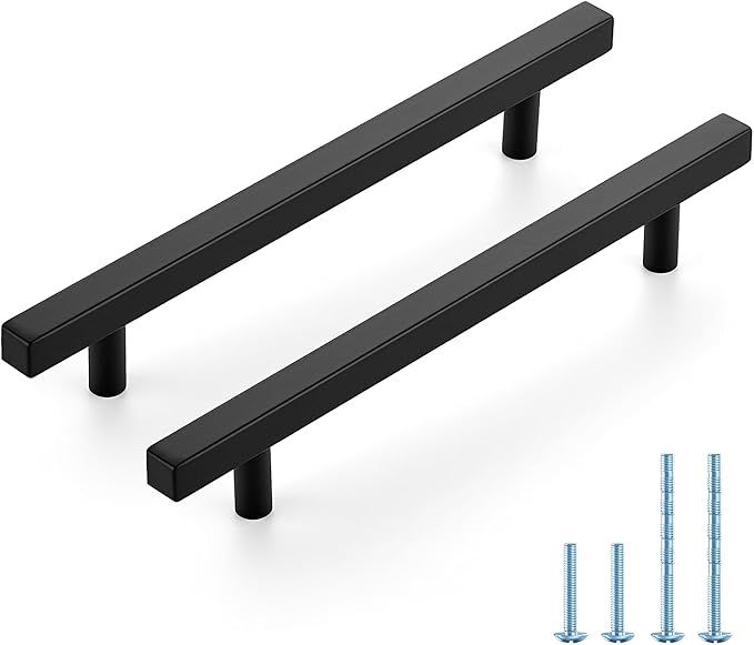 JOY DECOR 45 Pack 6-1/4 Inch Matte Black Square Cabinet Handles Stainless Steel Cabinet Hardware Pulls for Kitchen and Drawers with 8-13/16 Inch Overall Length