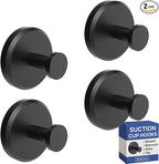 HOME SO Suction Cup Hooks for Shower, Bathroom, Kitchen, Glass Door, Mirror, Tile – Loofah, Towel, Coat, Bath Robe Hook Holder for Hanging up to 15 lbs – Waterproof & Rustproof, Matte Black (4-Pack)