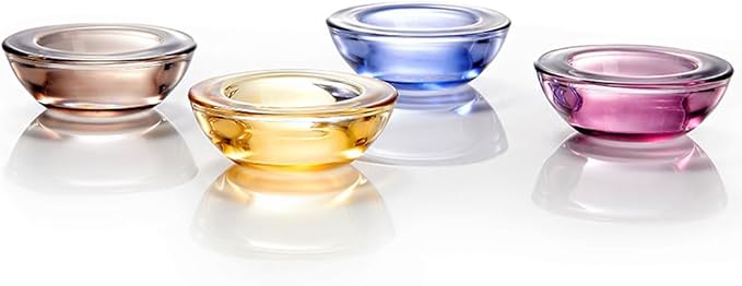 Red Tealight Candle Holders - Set of 12, Round Chunky Glass Candle Holder, 3" Diameter - CH01 - Aubergine Purple