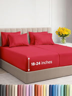 Extra Deep Split King Sheet Set - 7 Piece Breathable & Cooling Sheets - Hotel Luxury Bed Sheets Set - Easy & Secure Fit - Soft, Wrinkle Free & Comfy Sheets Set - Red Sheet Set with Extra Deep Pockets