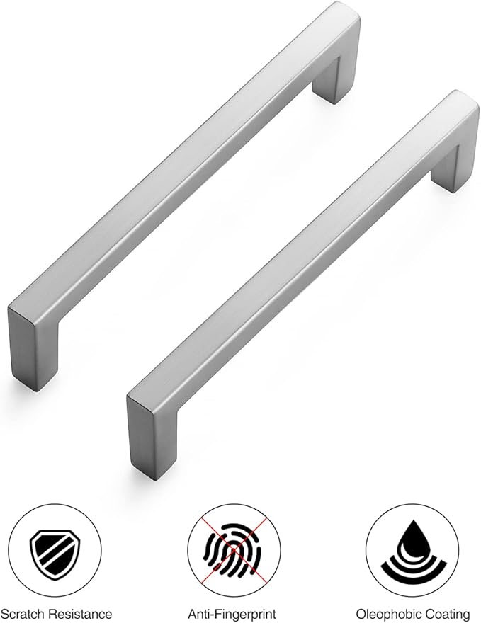 Ravinte 10 Pack Solid Kitchen Cabinet Handles Brushed Nickel Cabinet Pulls Slim Drawer Pulls with 5 Inch Hole Center Square Bar Kitchen Cabinet Hardware