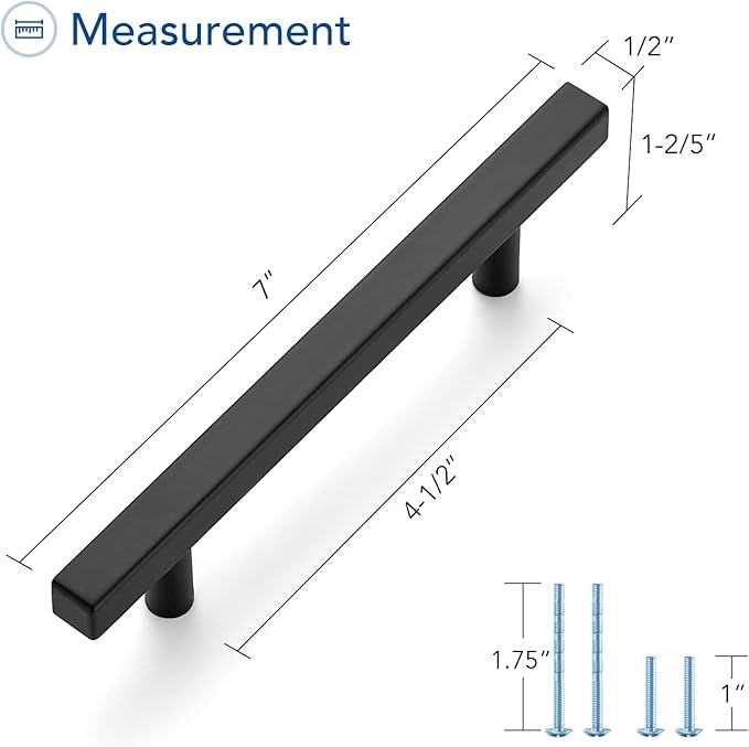 Ravinte Black Cabinet Handles 25 Pack 4-1/2 inch Matte Black Square Cabinet Pulls Kitchen Hardware 7 inch Overall Length Kitchen Drawer Pulls