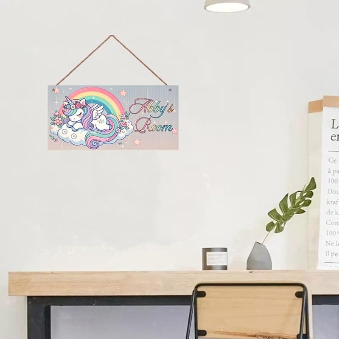 Personalized Sign Magic Unicorn Wooden Sign For Kids Room Boys Bedroom Door Decor,Custom Name Rainbow Wall Art Decor Decorative Plate for Nursery Little Man Cave
