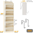 SpaceAid 1 Pack Over The Door Organizer with 5 Large Pockets and 10 Mesh Side Pockets, 5 Layers Door Organizer Hanging with Clear Window for Bedroom, Bathroom, Pantry and Nursery, Beige